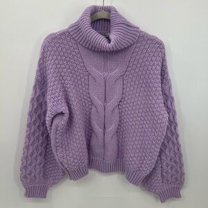 Woven Heart purple cable knit turtleneck sweater